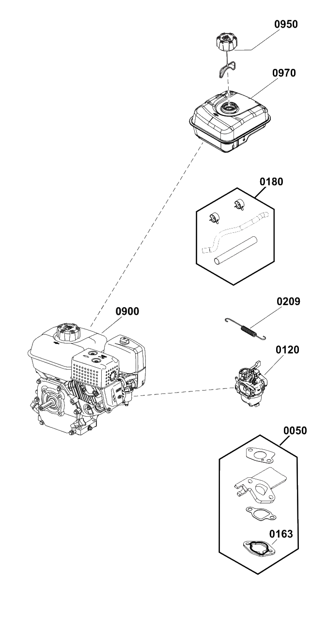 Engine Carburetor Fuel Supply (80098013) Diagram and Parts List for 020829-00  Briggs and Stratton Pressure Washer